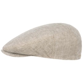 Stetson Woodfield Linen Flat Cap - Men's Linen Hat - Peaked Cap Made of Linen with UV Protection (+40) - Summer Cap Herringbone - Flat Cap Spring/Summer - Men's Hat, light beige, 57
