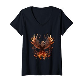 Womens Fire Phoenix Bird Phoenix Reborn Firebird Phoenix V-Neck T-Shirt