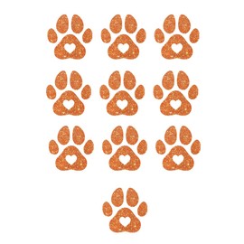 Bleacher Spirit 10 Mini Paw Print Iron on Decals, 1x1 Paw Shaped w/Heart Center Vinyl Patches, Bulk Set Animal Paws (Orange Glitter)