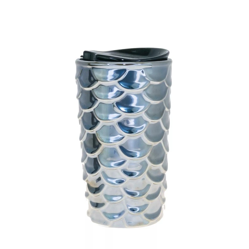 Starbucks Anniversary Silver Scales Siren Relief Ceramic Tumbler Traveler 10oz