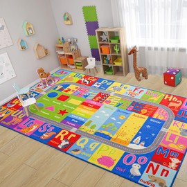 Flagover Kids Rugs for Playroom, ABC Alphabet Numbers Classroom Rug, 5x7 Feet Educational Learning and Fun Playroom Rug, Non Slip Nursery Rug, Kids Play Mat for Kids Room, Toddler Classroom and Bedroom