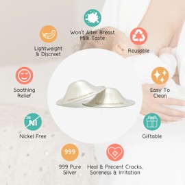 RFC Silver Nursing Cups - 999 Silver Nursing Pad - Nipple Shields Kit for Nursing Newborn - Breastfeeding Essentials - Nipple Cover Breastfeeding - With Silicone Ring & Cleaning Scotch & Case (XL)