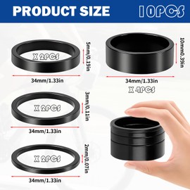 Bicycle Ahead Stem Spacer 1/8 Inch, Pack of 10 Ahead Spacer, Aluminium Bicycle Handlebar Spacer, Spacer 1 1/8 Inch, Handlebar Riser Bicycle, Bicycle Fork Headset Spacer 2 mm/3 mm/5 mm/3 x 10 mm