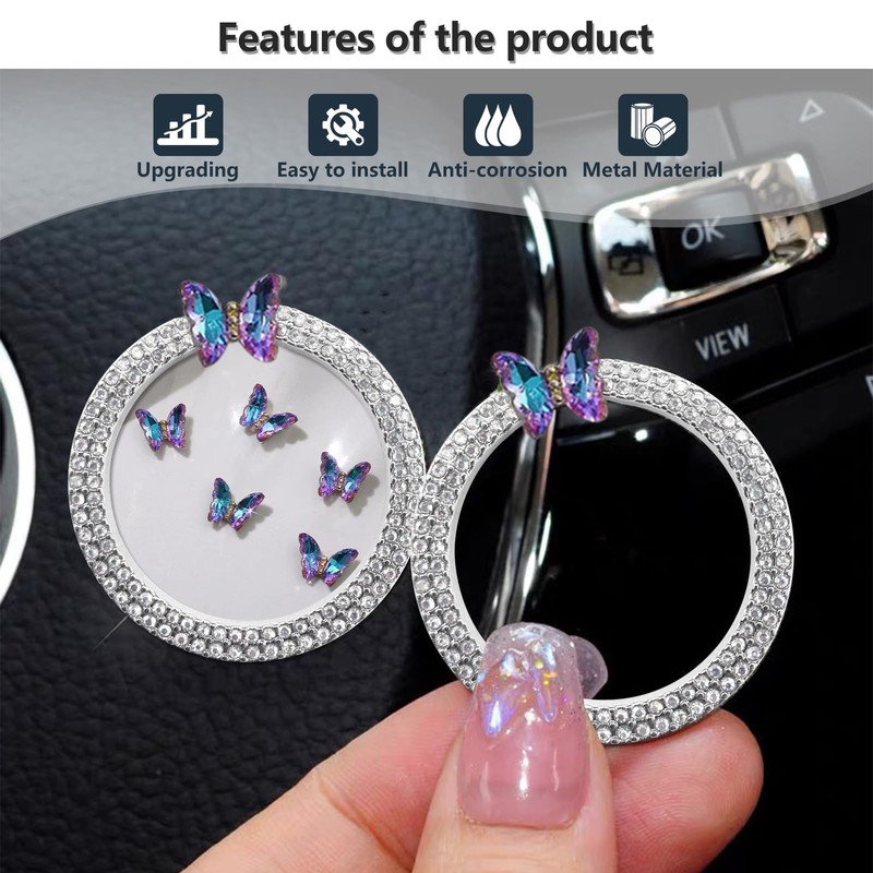 3leavtrees Car Bling Ring Emblem Car Accessories for Buttons &