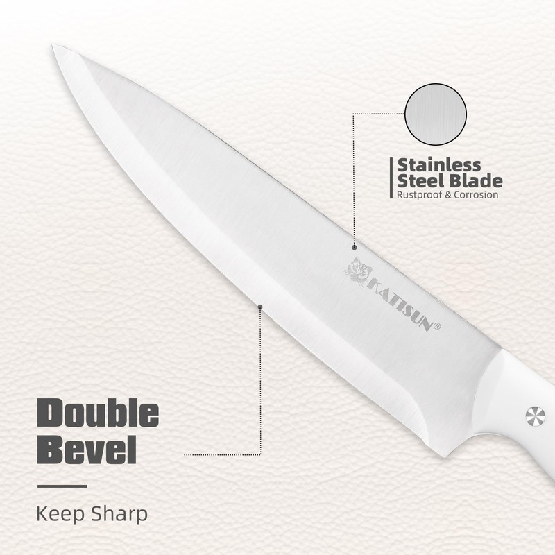 KATISUN 15-Piece White Kitchen Knife Set with Built-in Sharpening Stone,