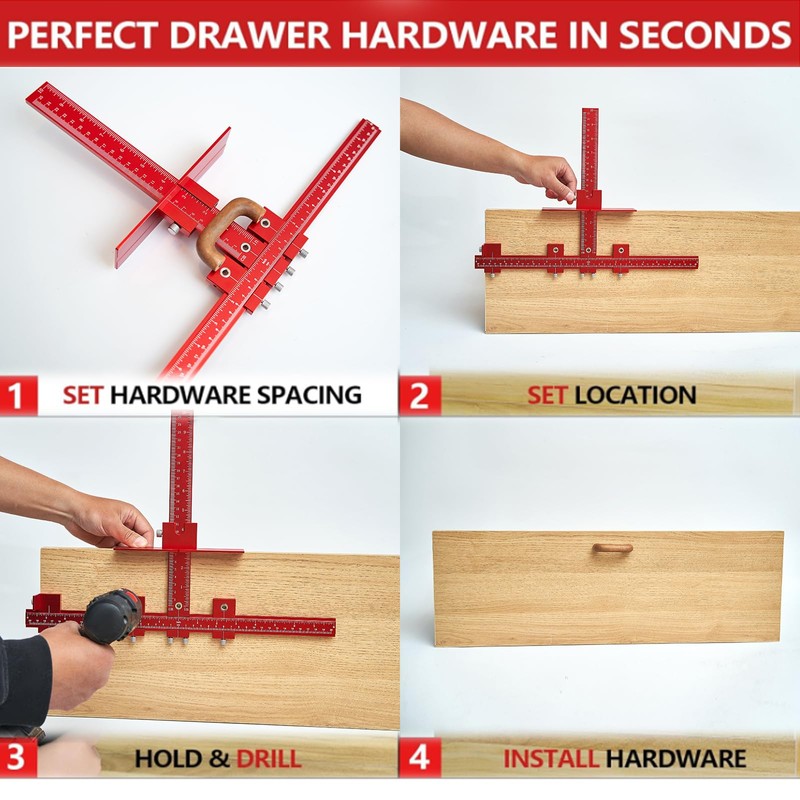 Cabinet Hardware Jig Punch Locator with Extended Ruler, Aluminum Alloy