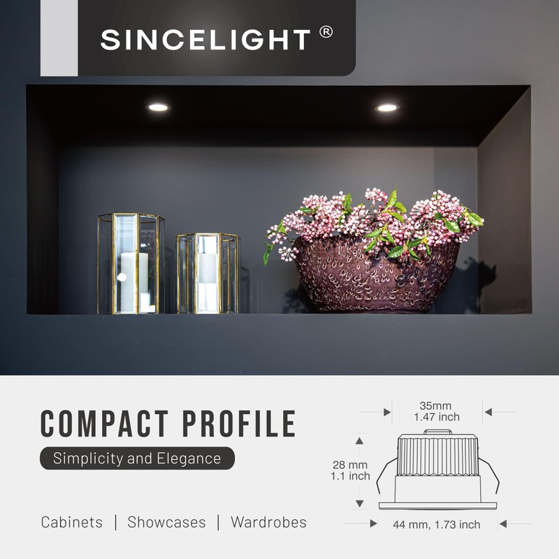 SINCELIGHT Mini Recessed Spotlight,Small Downlight for 35-40mm Ceiling Hole,Cabinet,Showcase, MR11