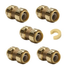 (Pack of 5) EFIELD 3/4 Inch Straight Coupling Push-Fit Fitting to Connect Pex, Copper, CPVC with a Disconnect Clip