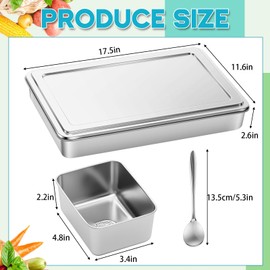 Boao 8 Compartment 304 Stainless Steel Seasoning Condiment Container with Lids Spoons, 17.5 x 11.6 x 2.6 in Japanese Yakumi Pans Mini Sauces Salad Dressings Storage for Food, Herbs, Spices