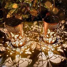 Mothers Day Gifts, 4 Packs Solar Lanterns Outdoor Hanging Lantern Lights, 4 Butterflies Hollowed-Out Metal Decor Lantern, Waterproof LED Decorative Garden Light Gifts