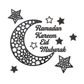 flangairy Ramadan Decorations for Home 2025 Eid Acrylic Mubarak Wall Stickers Ramadan Kareem Sign Black Crescent Moon Window Glass Decal Islamic Mosque Muslim Eid Al Adha Decor Art
