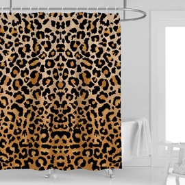 Kikiry Leopard Print Shower Curtain 60''W x 72''L Cheetah Ombre Brown Wild Safari Animal Powerful Panthera Big Cat Bathroom Decor Contemporary Polyester Fabric 12 Pack Plastic Hooks