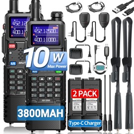 Ham Radio Baofeng Radio Long Range 10W 5RM Handheld Two Way Radio NOAA Weather Radios DTMF Walkie Talkies Copy Frequency 999CH USB-C Charger 3800mAh Battery Survival Gear (2 Pack)