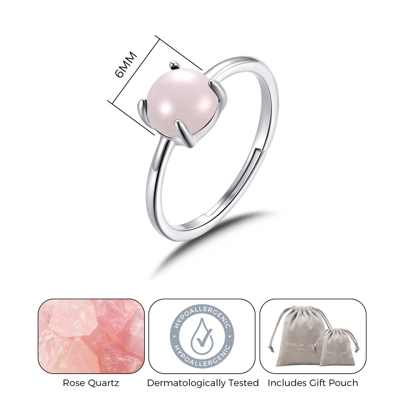 Philip Jones Rose Quartz Adjustable Ring with Quote Card