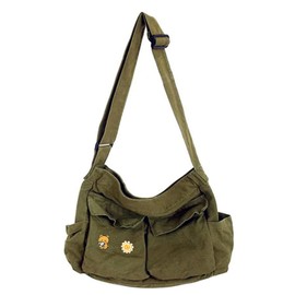 Canvas Messenger Bag Large Hobo Crossbody Bags with Multiple Pockets,School Vintage Shoulder Laptop Bag for Women and Men-ArmyGreen