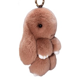 CHUNLINLAODA Cute Bunny Keychain Soft Bunny Keychain Plush Rabbit Keyring Plush Fluffy Pom pom Key Ring Soft artificial Rabbit Faux Fur Key chains for Women Car Handbag Keyring Bag Pendant (khaki)