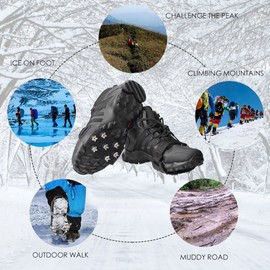 Crampon Traction Cleats Anti-Skid Traction Grips Crampons Spikes 7 Point Cleats for Footwear for Walking, Jogging, Hiking, Mountaineering Ice Snow Grips (Black)