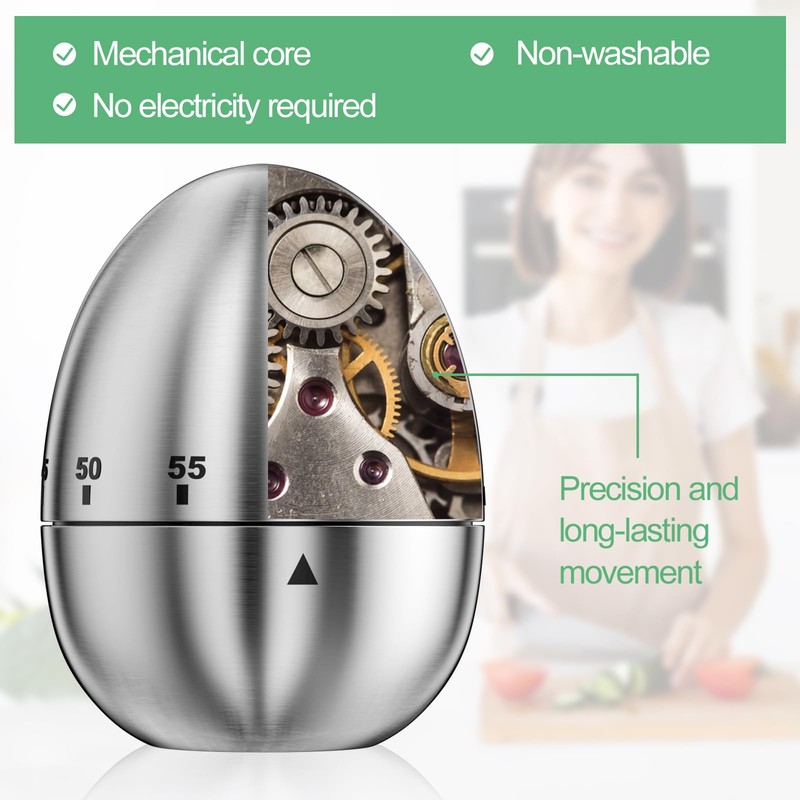 Rseuphiee Egg Timer, Kitchen Timer Egg Made of Stainless Steel,