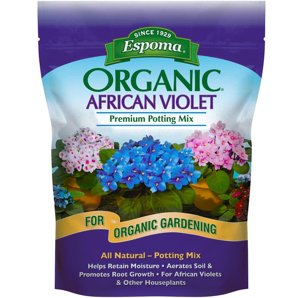 Espoma Organic Natural and Organic Premium Potting Soil Mix for African Violets and All Indoor Flowering Houseplants. for Organic Gardening. 4 Quart Bag