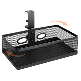QWORK® Under Desk Storage Under Desk Organizer 360° Rotating Clamp Style Office Storage Metal Mesh Design