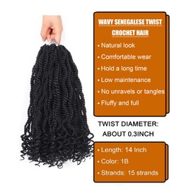14 Inch Crochet Hair Senegalese Twist Crochet Braids for Black Women 8 Packs Pre Looped Short Micro Braids with Curly Ends Pre Twisted Kinky Twists Crotchet Braid (14 Inch,1B)