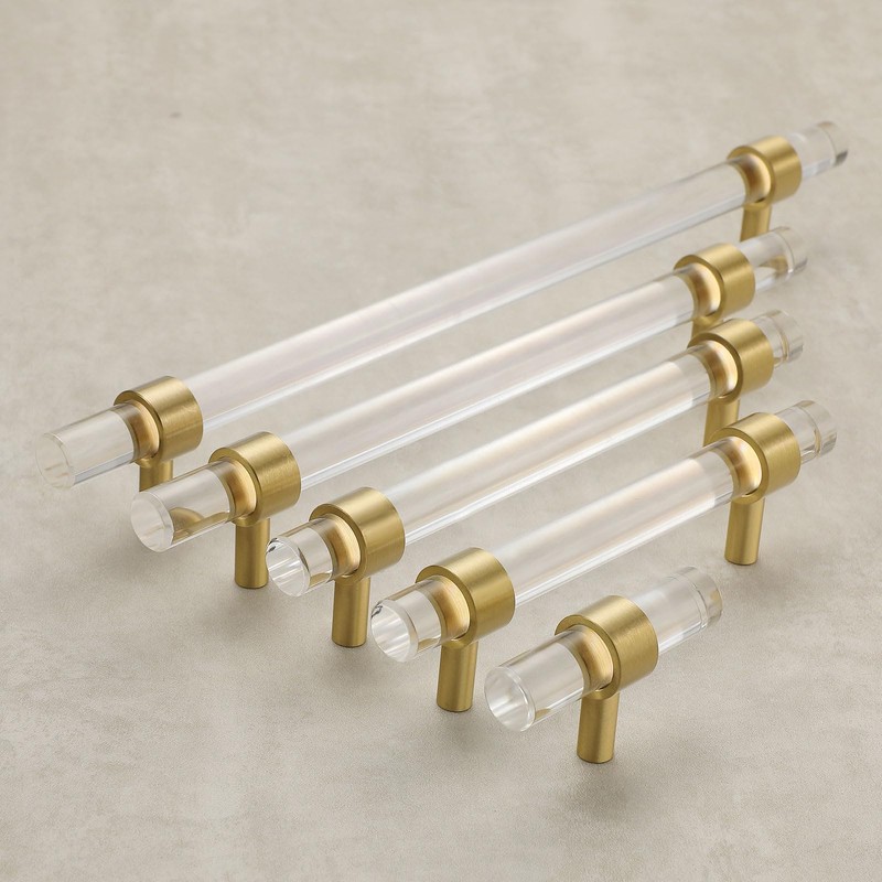 Evionlin 4 pcs 6-1/4 in Acrylic Cabinet Handle, Brass Base,