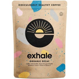 EXHALE Organic Chemical-Free Ground Decaf Coffee - 225G PACK - Single Origin and 100% Arabica Beans. For Cafetiere, Filter or AeroPress - Decaf Medium Roast