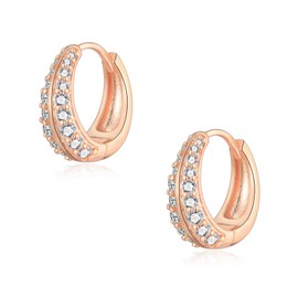 Rose Gold Chunky Earrings for Women, Rose Gold Hoops | Hypoallergenic Small Cubic Zirconia Huggie Chunky Earrings Dainty Sleeper Jewellery Christmas Birthday Gifts