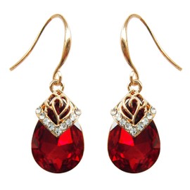 Navachi 18k Gold Plated Crystal Flower Pattern Water Drop Red Zircon Az2693e Dangle Earrings