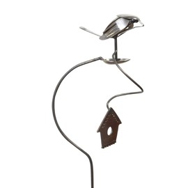 Modern Artisans American Made Flatware Finch Balancing Garden Stake and Upcycled Utensil Sculpture