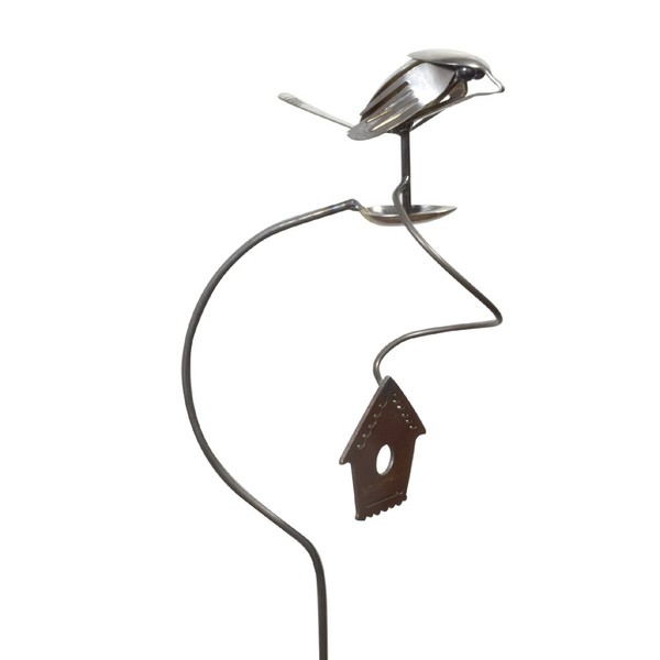 Modern Artisans American Made Flatware Finch Balancing Garden Stake and