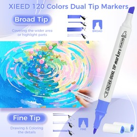 XIEED Alcohol Markers, 120 Colors Alcohol Markers Set for Adults and Kids in Coloring, Painting (Chisel & Fine)