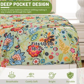 Bedlifes Queen Size Extra Deep Pocket Sheet Sets - Fits Mattresses Up to 18-24" Thick, 4-Piece Microfiber Set with 1800 Thread Count, Soft, Smooth, Breathable, Featuring Floral Sage Green
