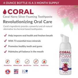 Coral Nano Silver Kids Fluoride Free Foaming Bubble Berry Coral Calcium Toothpaste, Natural Formula, SLS and Glycerin Free - 4 Ounce | Coral White
