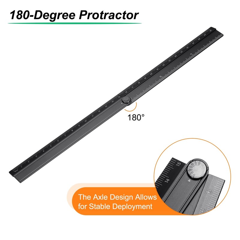 sourcing map Folding Straight Ruler 30cm Metric Aluminum Alloy Protractor