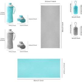 2 Botellas Deportivas Plegables + 2 Toallas Deportivas de Secado Rápido Vasos de Silicona sin BPA, Ideal para Gimnasio, Correr o Bicicleta, Perfecto para Regalar