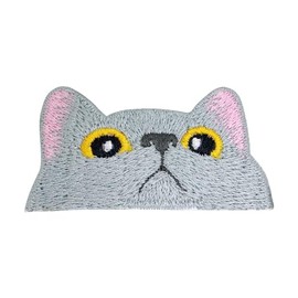 pipomama Gray Cat Face Iron On Patches for Clothing Embroidered Applique Patch Badge Sew On Cry Cat Emblem DIY Craft (Cute Cat)