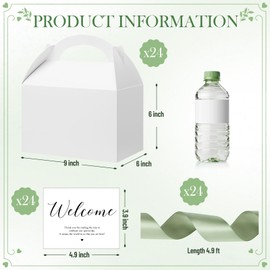 Maitys 24 Set Large Gable Boxes with Handles Ribbon Label for Party Favors 9x6x6 Inch White Welcome Treat Box for Wedding Hotel Guests Gift Packing(Sage Green)