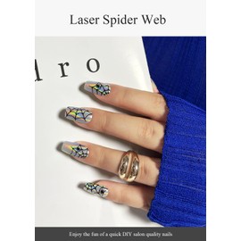 AutyaMee Semi Cured Gel Nail Strips (Laser Spider Web), Halloween, 20 Pcs Gel Nail Wraps, Stickers, UV Light Required, Salon Quality, Long Lasting