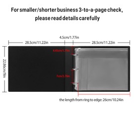 3 Rings Business Check Binder for 3 on a Page Checks, Fit 3 & 9 Holes Check (9" x11 1/4")