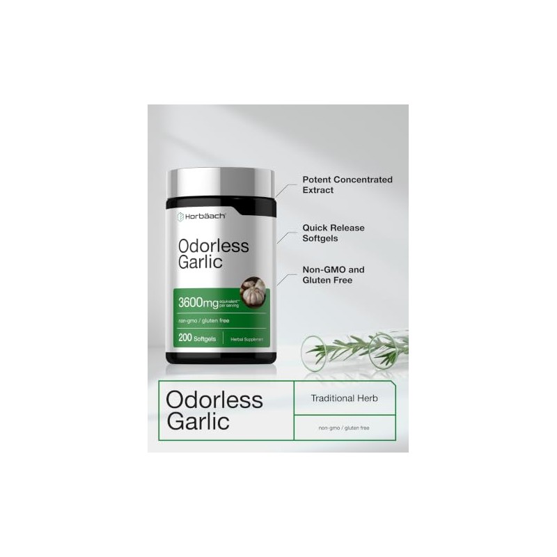 Horb Ach Odorless Garlic Softgels 200 Count Ultra Potent Extract