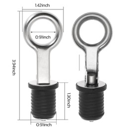 Nayciiy 2 Pcs Boat Plug Snap Handle Boat Drain Plug Rubber Plugs with Brass/Stainless Steel Handle Marine Twist Plug Boat Accessories (Stainless Steel, 1 inch)