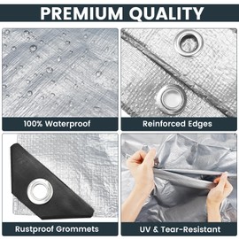 TICONN TICONN Heavy Duty Tarp Cover, Extra Thick Tarps Waterproof Tear and Rip Proof UV Resistant Tarpaulin with Reinforced Grommets and Edges (5.5 Mil, 6'x8')
