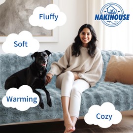 NAKIHOUSE Slate Blue Rabbit Plush Sofa Covers 1 2 3 4 Seater, Washable Sofa Slipcovers for Corner L Shape, Non-Slip Super Thick Sofa Cushion Covers, Universal Furniture Protector (90x90cm)