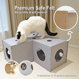 Cat Tunnel, Aberatail Cat Hideaway Tunnels for Indoor Cats, Soft Felt Cat Toy with Interactive Peek Hole, Cat Cave and Cube for Small Medium Large Cats