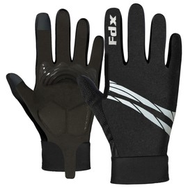 FDX Full Finger Winter Cycling Gloves, Thermal Warm, Water Resistant, Windproof, Anti- Shocking Gel Padded Palms, Touchscreen, Breathable, Anti-Slip Men Women, Racing, MTB, Riding, Running Black-XXL