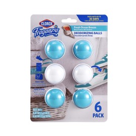 Clorox Fraganzia Deodorizing Balls in Fresh Ocean Breeze, 6pk - No-Plug, Battery-Free Air Freshener for Shoes, Gym Bags, Lockers, Hampers, and Drawers, 6 Air Freshener Units