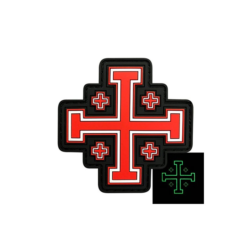 Jerusalem Cross Crusaders Hook Patch (3D PVC Rubber-Glow Dark)