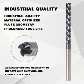 XYunEnZ 3/8" Carbide Square End Mill 4 Flute, AlTiN Coated, 3" Flute 6" OAL, 3300 HV, HRC55, for Stainless Steel, Cast Iron, Tool Steel, High Alloy Steel, High Speed & Feed