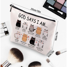 CEASQVAA God Says I Am Cat Makeup Bag, Cute Cat Themed Gifts for Cat Lover, Encouragement Bible Verse Gift for Cat Mom Women, Christian Gifts for Cat Lover Travel Cosmetic Bag Pouch